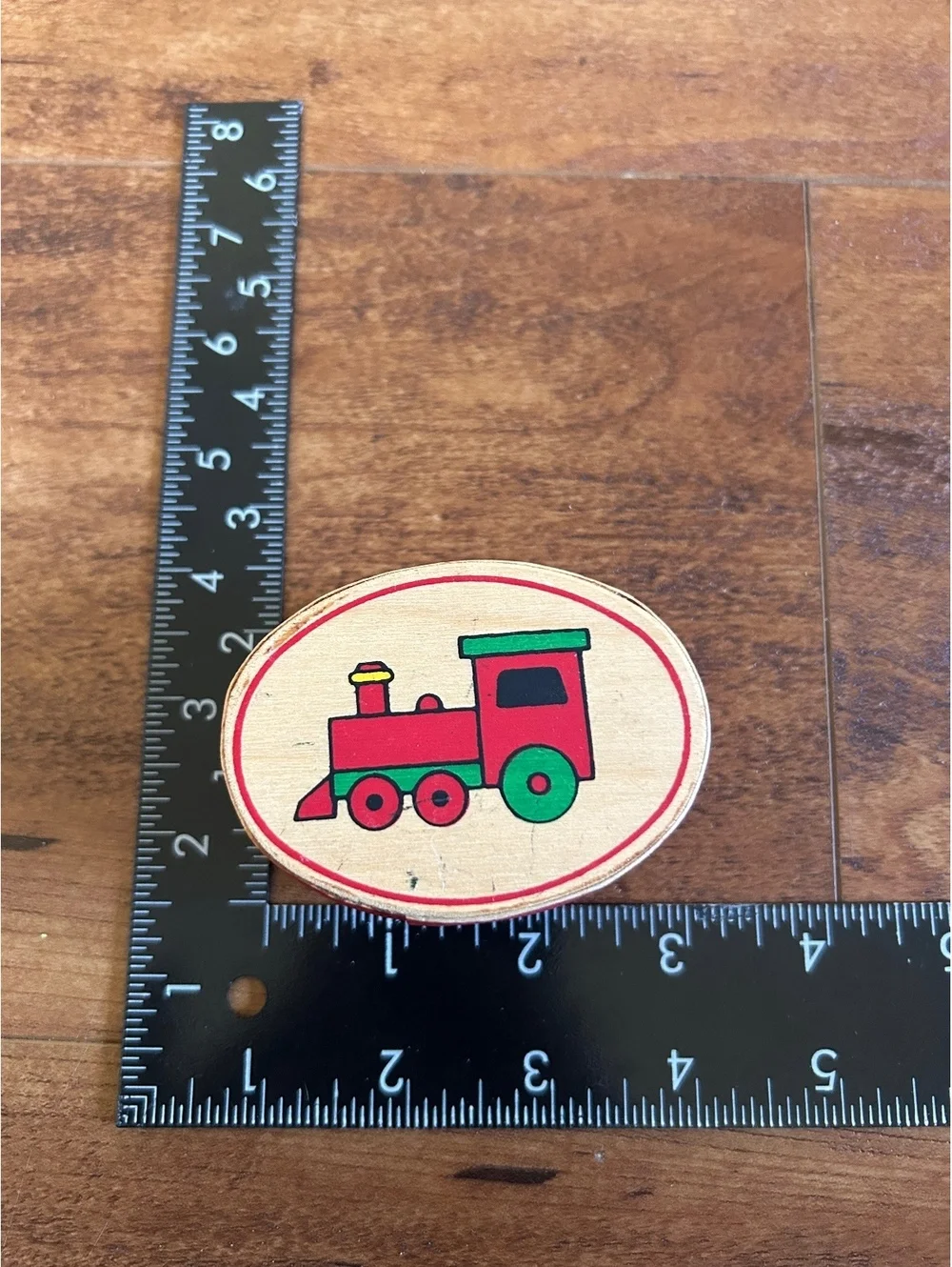 Vintage Wooden Train Ornament in Red and Green with Oval Box